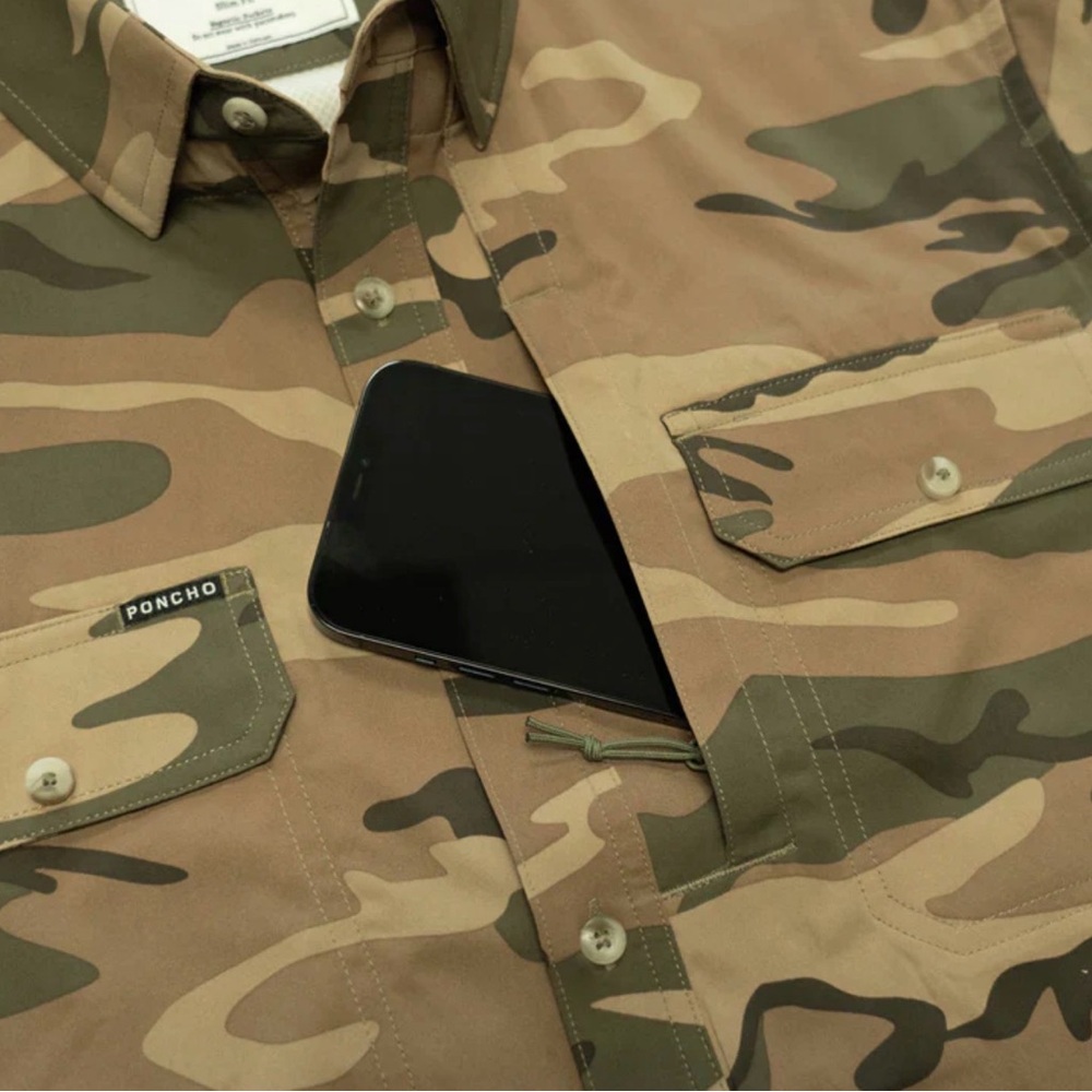 Men’s Short Sleeve Camouflage Button-Up Shirt - Tan/Olive - Picture 5 of 7
